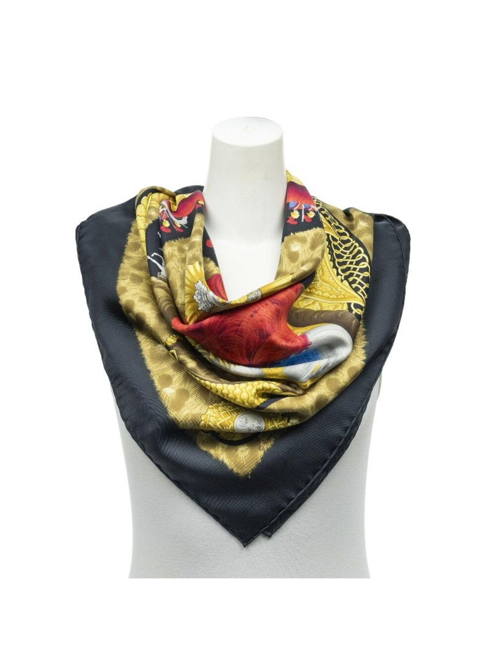 Hermes Scarf Black Gold Red Twill Silk